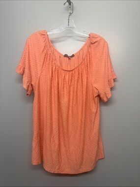 Coin 1804 Anthropologie Plus Size Orange Swiss Dot Blouse 3X